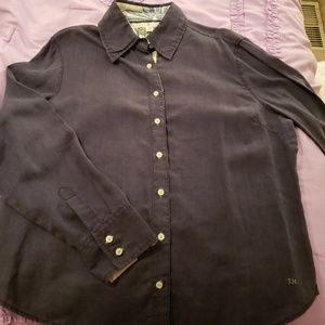 Blue jeans button down long sleeved shirt